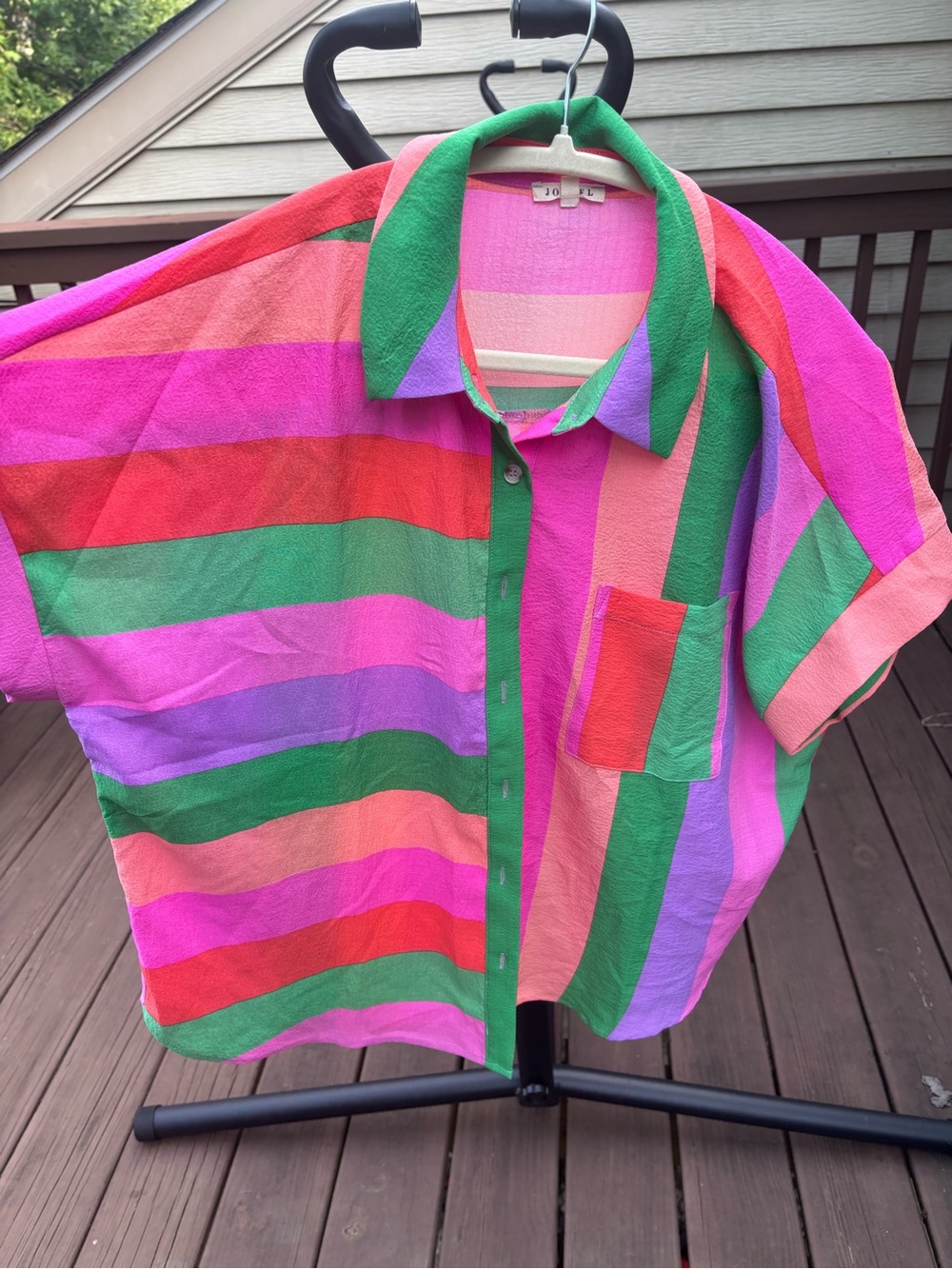 JODIFL Bright Striped Button-Down Shirt in Pink, Green, Purple & Coral
